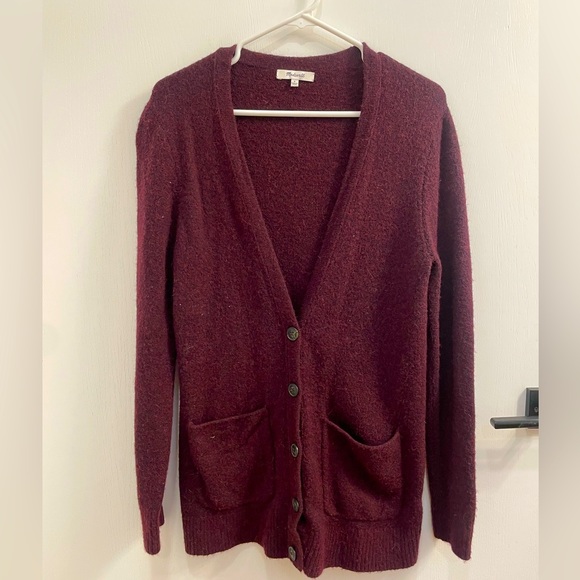 Madewell Merino Wool/Alpaca Cardigan Sweater, Maroon, Size Small - Picture 2 of 6